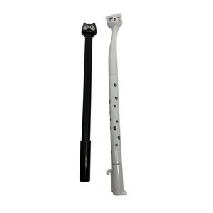 2 Kawaii Cat Pens 0.5mm Black Ink White and Black Novelty GP-269